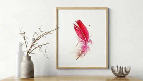 Image of a feather watercolor painting by Shayna Larsen, originals & prints available