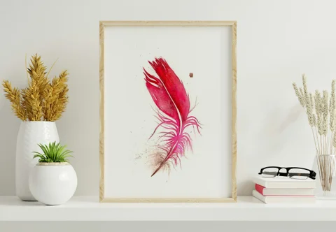 Image of a feather watercolor painting by Shayna Larsen, originals & prints available