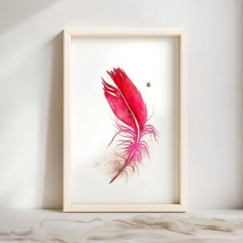 Image of a feather watercolor painting by Shayna Larsen, originals & prints available