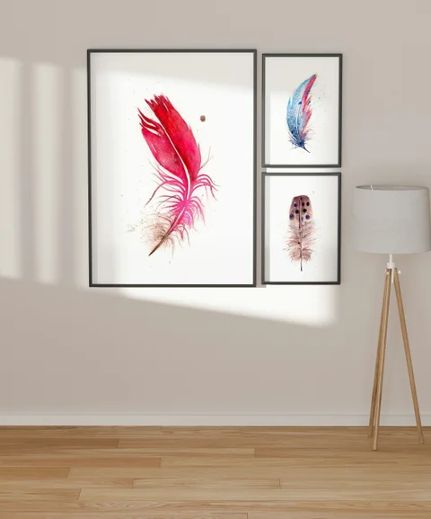 Image of a feather watercolor painting by Shayna Larsen, originals & prints available