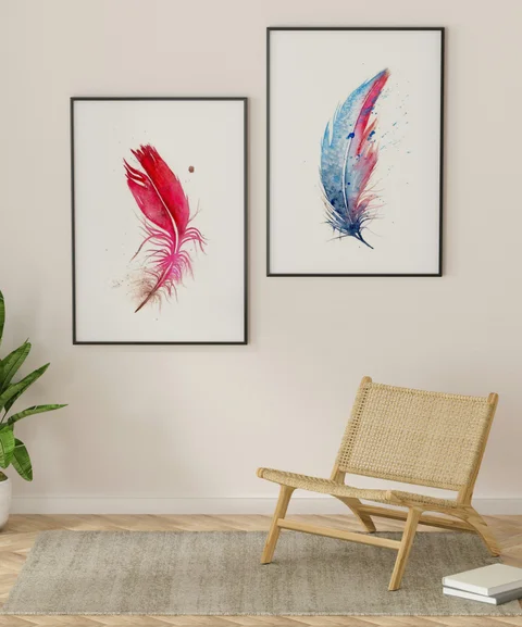 Image of a feather watercolor painting by Shayna Larsen, originals & prints available