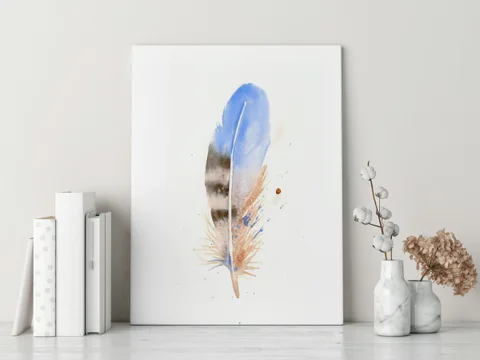 Image of a feather watercolor painting by Shayna Larsen, originals & prints available