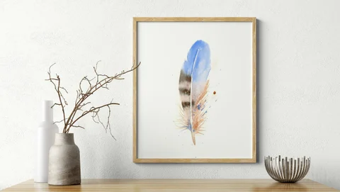 Image of a feather watercolor painting by Shayna Larsen, originals & prints available