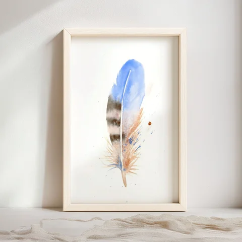 Image of a feather watercolor painting by Shayna Larsen, originals & prints available