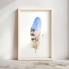 Image of a feather watercolor painting by Shayna Larsen, originals & prints available