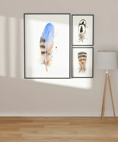 Image of a feather watercolor painting by Shayna Larsen, originals & prints available