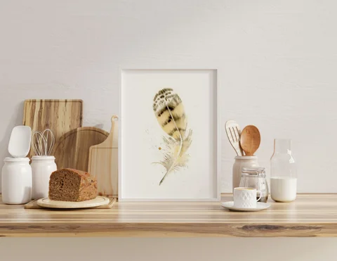 Image of a feather watercolor painting by Shayna Larsen, originals & prints available