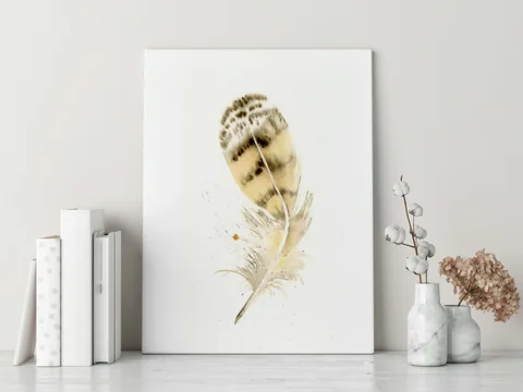 Image of a feather watercolor painting by Shayna Larsen, originals & prints available