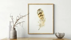 Image of a feather watercolor painting by Shayna Larsen, originals & prints available