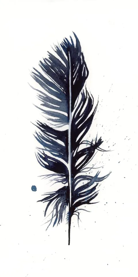 Image of a feather watercolor painting by Shayna Larsen, originals & prints available