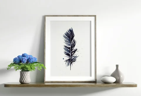 Image of a feather watercolor painting by Shayna Larsen, originals & prints available
