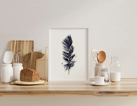 Image of a feather watercolor painting by Shayna Larsen, originals & prints available