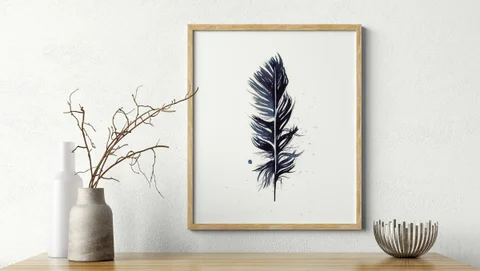 Image of a feather watercolor painting by Shayna Larsen, originals & prints available