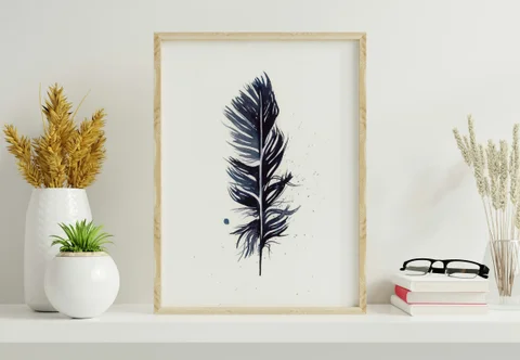 Image of a feather watercolor painting by Shayna Larsen, originals & prints available