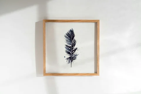 Image of a feather watercolor painting by Shayna Larsen, originals & prints available