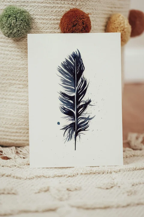 Image of a feather watercolor painting by Shayna Larsen, originals & prints available