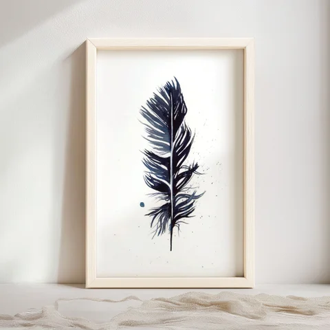 Image of a feather watercolor painting by Shayna Larsen, originals & prints available
