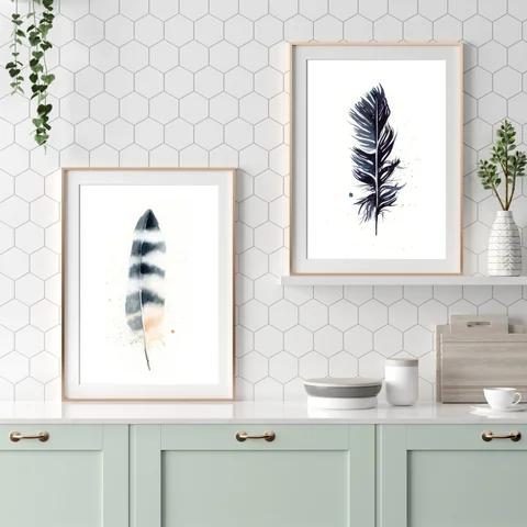 Image of a feather watercolor painting by Shayna Larsen, originals & prints available