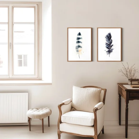 Image of a feather watercolor painting by Shayna Larsen, originals & prints available