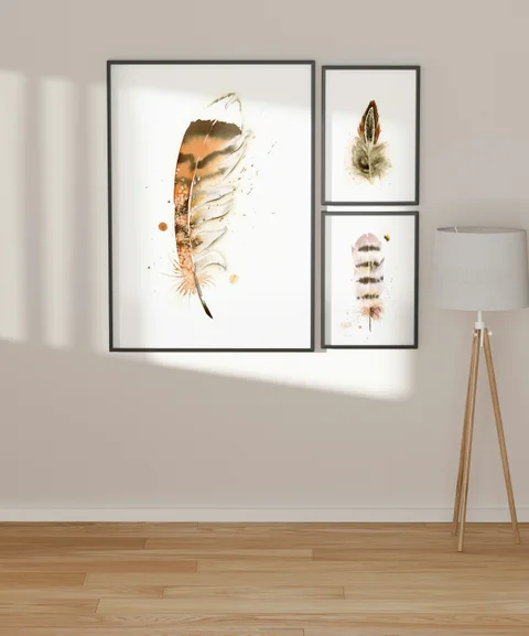 Image of a feather watercolor painting by Shayna Larsen, originals & prints available