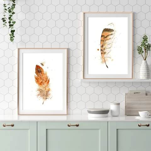 Image of a feather watercolor painting by Shayna Larsen, originals & prints available