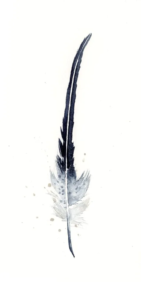 Image of a feather watercolor painting by Shayna Larsen, originals & prints available