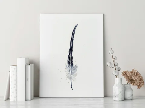 Image of a feather watercolor painting by Shayna Larsen, originals & prints available