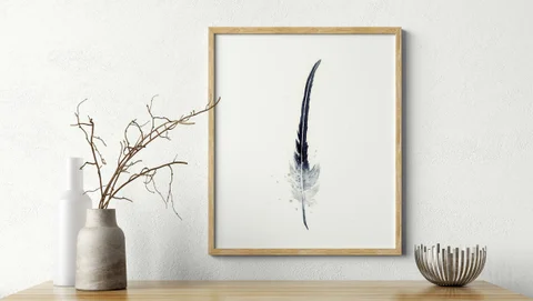 Image of a feather watercolor painting by Shayna Larsen, originals & prints available
