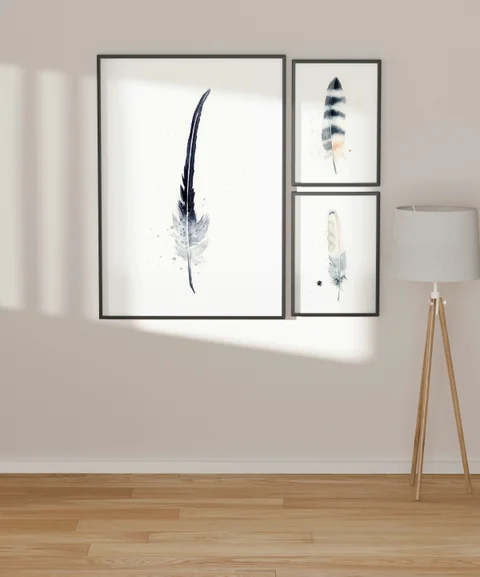 Image of a feather watercolor painting by Shayna Larsen, originals & prints available