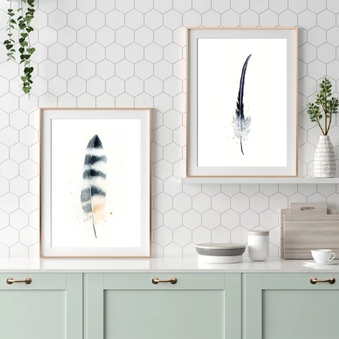 Image of a feather watercolor painting by Shayna Larsen, originals & prints available