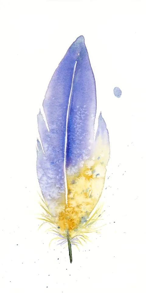 Image of a feather watercolor painting by Shayna Larsen, originals & prints available