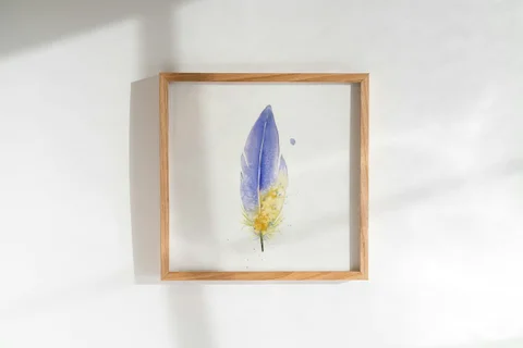 Image of a feather watercolor painting by Shayna Larsen, originals & prints available