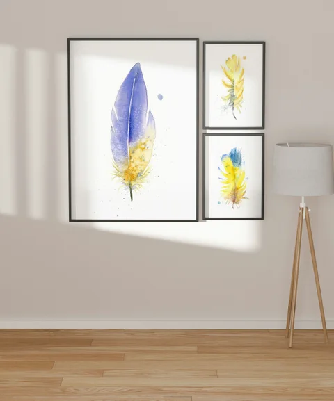 Image of a feather watercolor painting by Shayna Larsen, originals & prints available