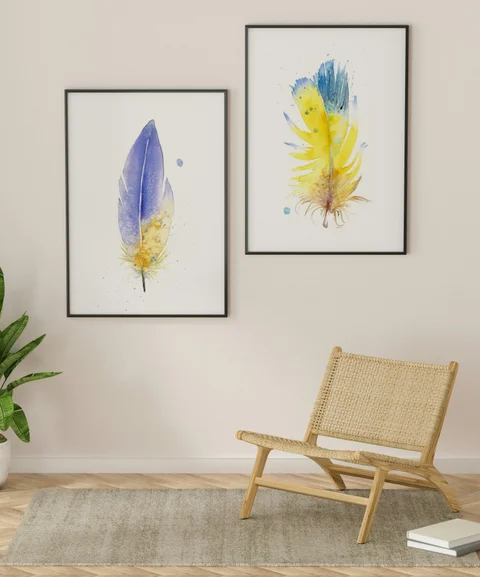 Image of a feather watercolor painting by Shayna Larsen, originals & prints available