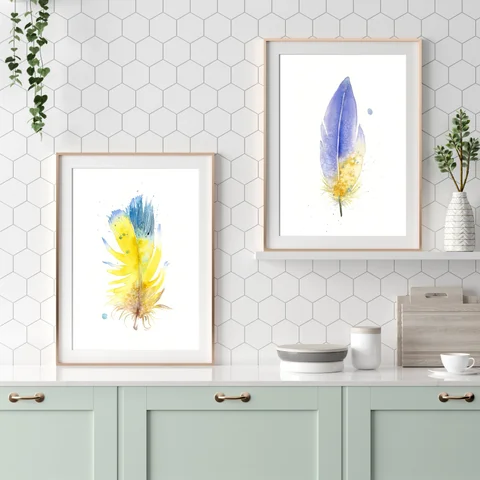 Image of a feather watercolor painting by Shayna Larsen, originals & prints available