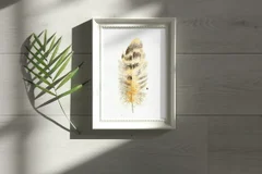 Image of a feather watercolor painting by Shayna Larsen, originals & prints available