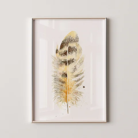 Image of a feather watercolor painting by Shayna Larsen, originals & prints available