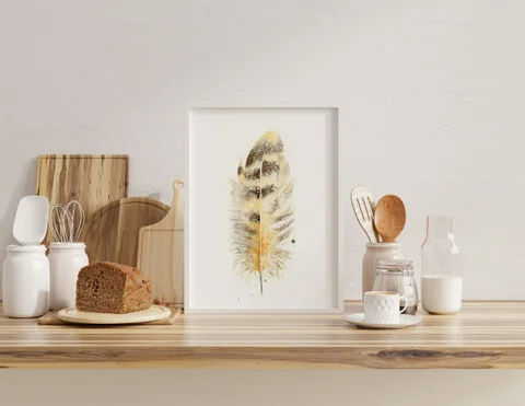 Image of a feather watercolor painting by Shayna Larsen, originals & prints available