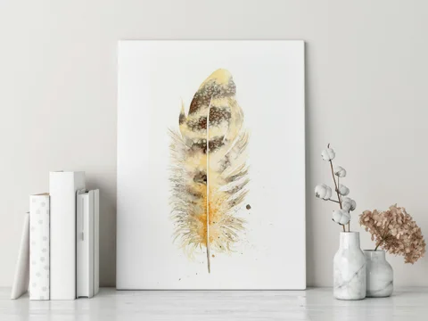 Image of a feather watercolor painting by Shayna Larsen, originals & prints available