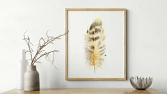 Image of a feather watercolor painting by Shayna Larsen, originals & prints available