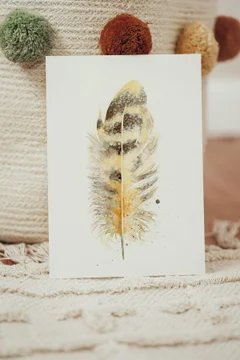 Image of a feather watercolor painting by Shayna Larsen, originals & prints available