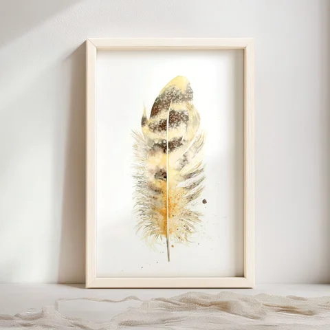 Image of a feather watercolor painting by Shayna Larsen, originals & prints available