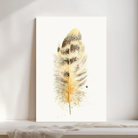 Image of a feather watercolor painting by Shayna Larsen, originals & prints available