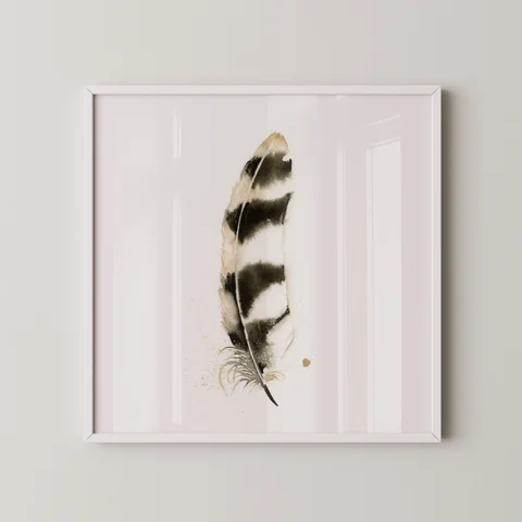 Image of a feather watercolor painting by Shayna Larsen, originals & prints available