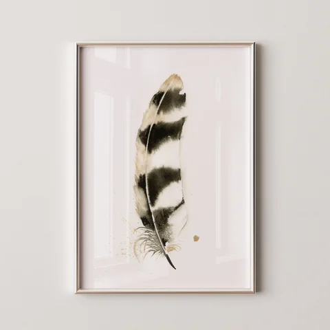 Image of a feather watercolor painting by Shayna Larsen, originals & prints available