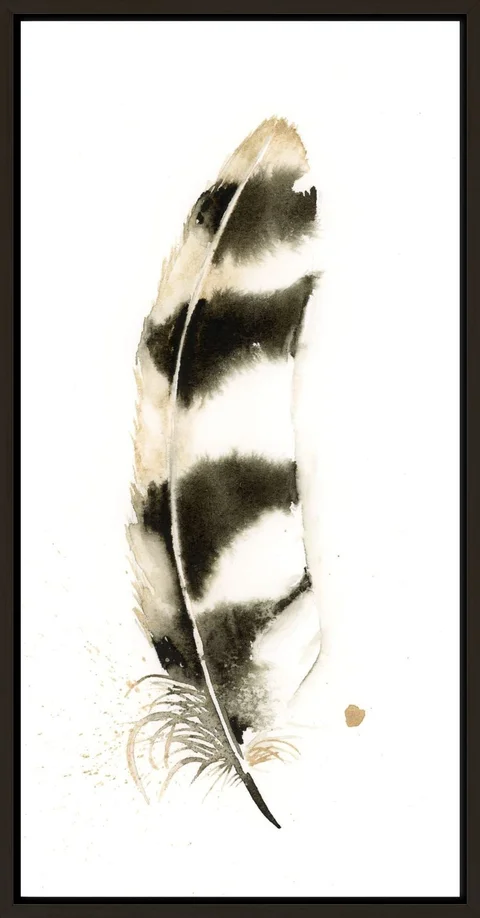 Image of a feather watercolor painting by Shayna Larsen, originals & prints available