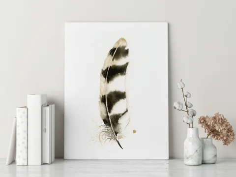 Image of a feather watercolor painting by Shayna Larsen, originals & prints available