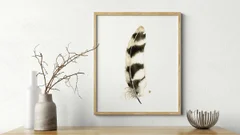 Image of a feather watercolor painting by Shayna Larsen, originals & prints available