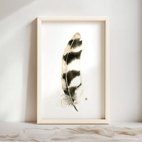 Image of a feather watercolor painting by Shayna Larsen, originals & prints available