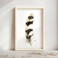 Image of a feather watercolor painting by Shayna Larsen, originals & prints available